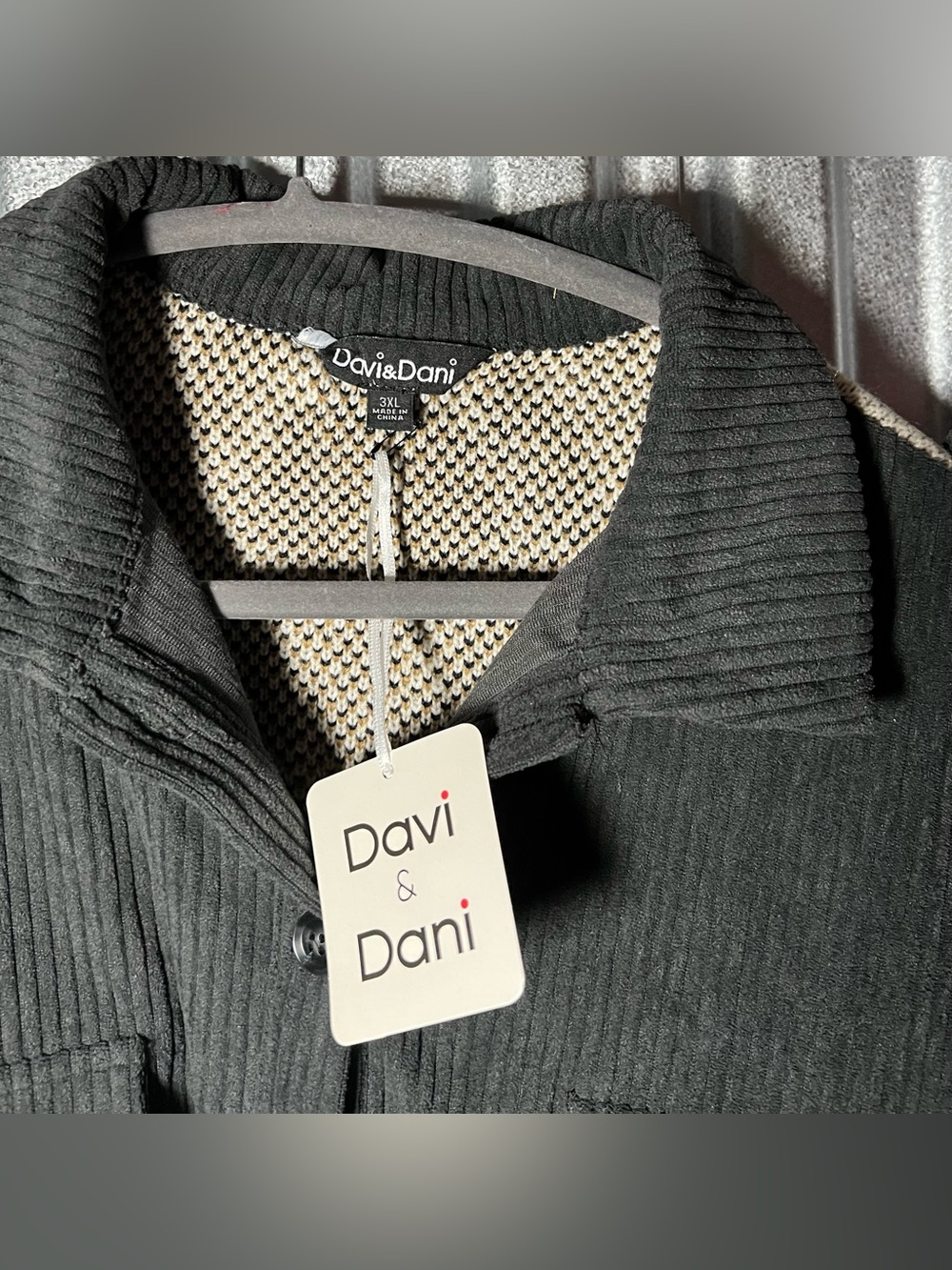 DAVI & DANI Southwestern Corduroy Button Down Jacket in Black & Cream 3X NWT - Picture 2 of 4